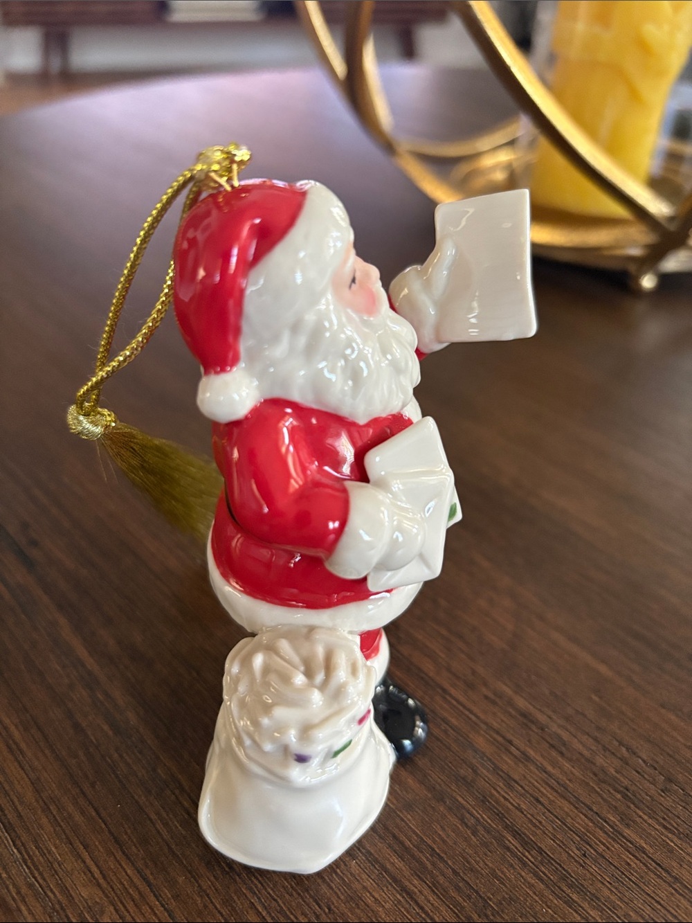 Lenox Red and White Santa Ornament with Gold Trim - Picture 2 of 4